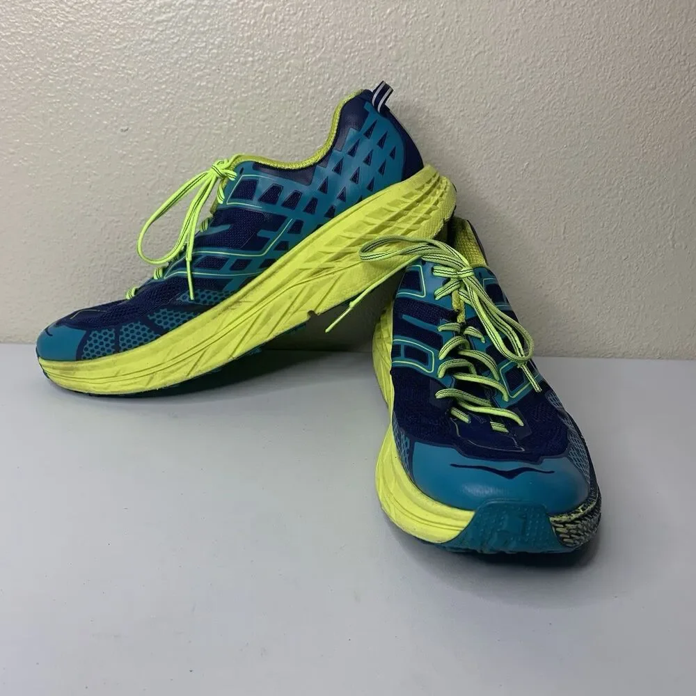 Hoka One One Speedgoat 2 Trail Running Shoes Bright Blue Neon Green Mens Sz 12.5